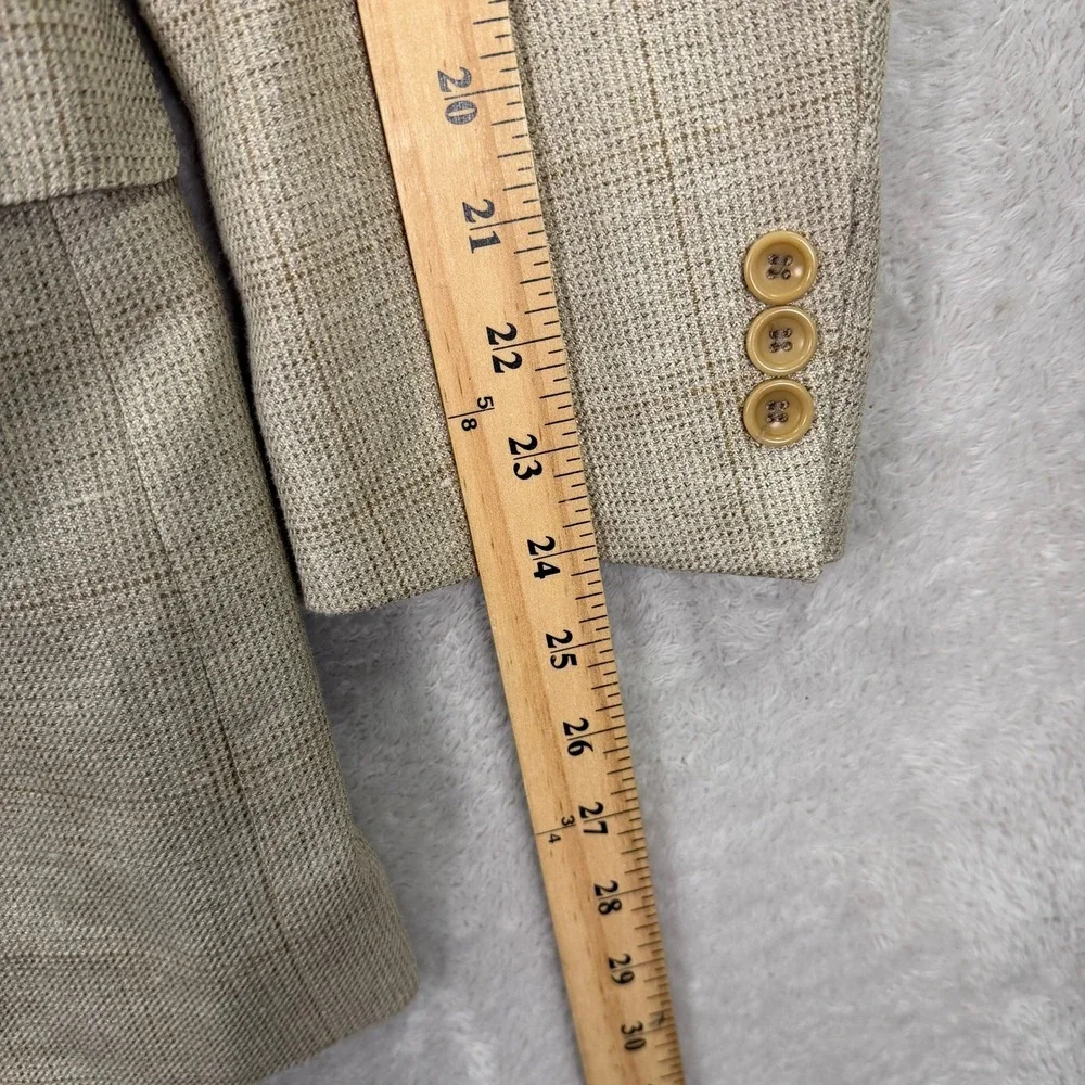 Vintage Canali Proposta Mens 38R Blazer Beige Silk Linen Wool Plaid Coat Italy